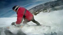 Une Snowboardeuse chute et emporte un skieur sur 200m de glissade