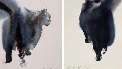 Gloomy Watercolor Cats Slowly Bleeding Into The Paper