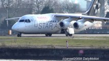 Swiss Avro RJ100 Star Alliance Livery. Takeoff from London City Airport. Flight LX457 to Zurich (ZRH). Plane HB-IYV