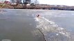 Un homme sauve un chien d'un lac gelé