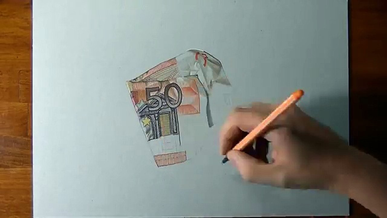 Dessin d'un billet de 50 euros plus vraie que nature