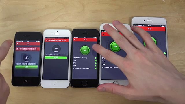 iPhone 6 Plus vs. iPhone 6 vs. iPhone 5S vs. 5 vs. 4S AnTuTu iOS 8.2 Beta 4 Review