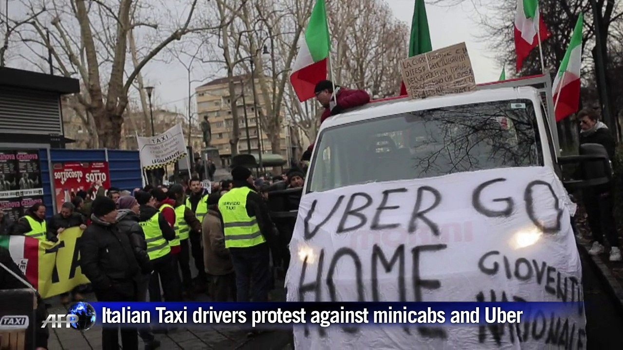 Italian Taxi drivers protest against minicabs and Uber