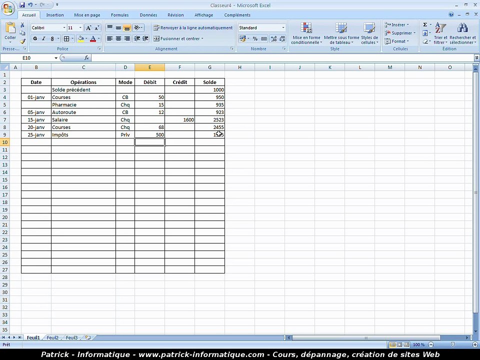 Tuto - Excel 2007 - Réaliser un relevé bancaire complet