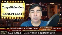 Notre Dame Fighting Irish vs. Wake Forest Demon Deacons Free Pick Prediction NCAA College Basketball Odds Preview 2-17-2015