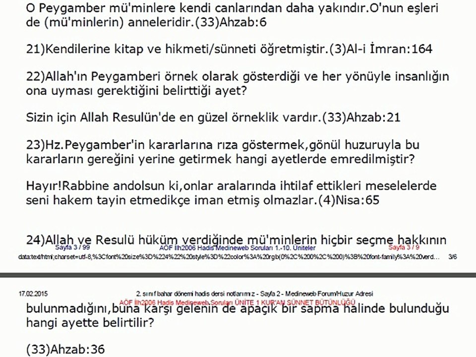 İLH2006 01.Ünite Medineweb - HADİS Dersi Soruları Kuran Sünnet Bütünlüğü