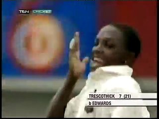 Fidel Edwards, Castles Trescothick, and has Vaughan caught in the Slips