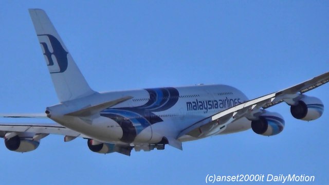Airbus A380 Malaysia Airlines Takeoff from London Heathrow Airport. Flight MH3 to Kuala Lumpur