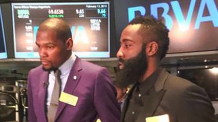 Kevin Durant and James Harden Ring Bell at New York Stock Exchange