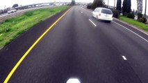 A biker Hit a ladder at freeway speeds - Lucky guy!