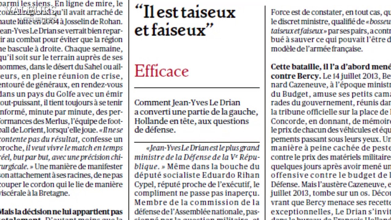 Jean-Yves Le Drian : le guerrier, cette semaine dans Valeurs Actuelles