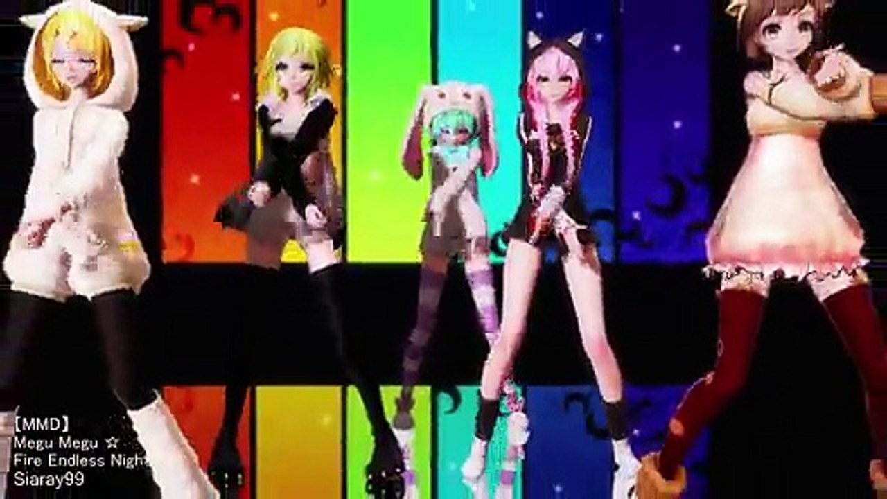 【MMD】メグメグ☆ファイアーエンドレスナイト - Miku, Rin, GUMI, Luka, Meiko HD 1080p