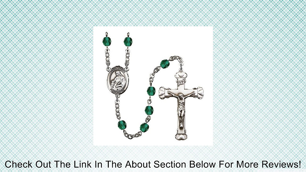 Silver-Plated Rosary 6mm December Blue Fire Polished Beads, Crucifix Size 1 5/8 x 1. St. Agnes of Rome medal. Review