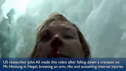 US researcher John All made this extraordinary video after he fell about 21 metres (70ft)