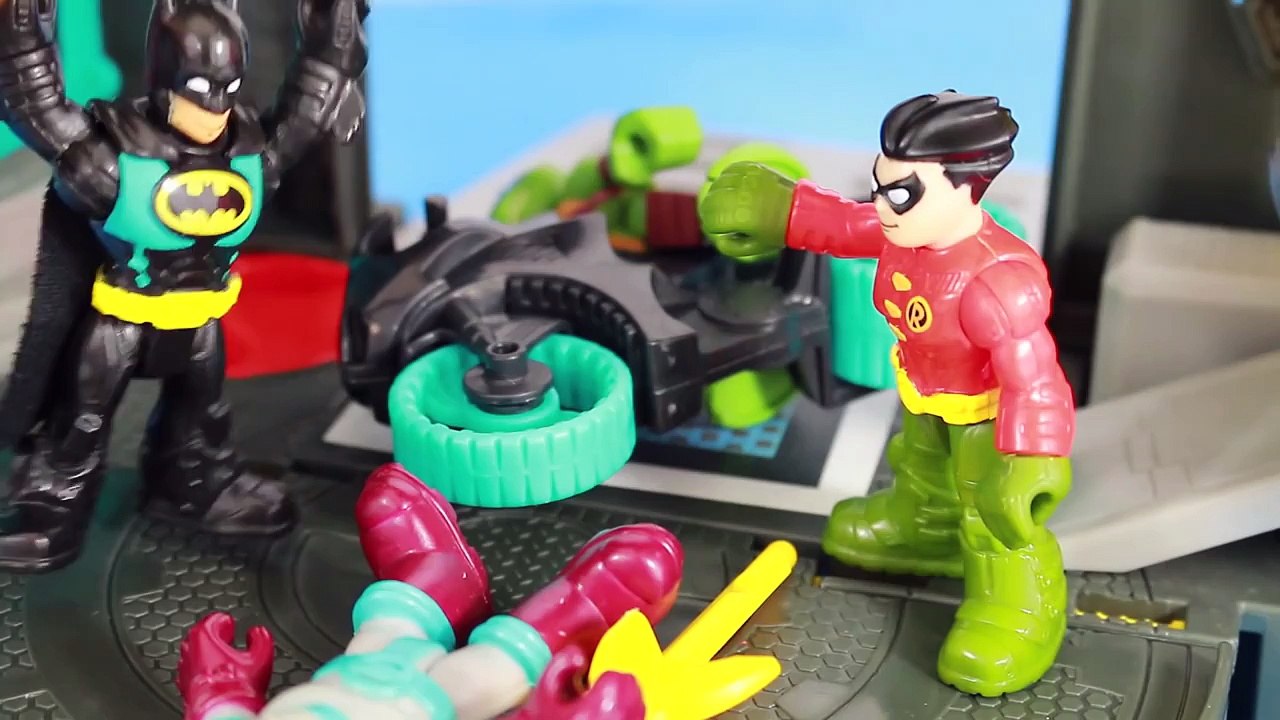 Batman Batcave Imaginext Toys TMNT Minion Dave Super Friends Batman Robin Bat Cave Motorcycle  Video