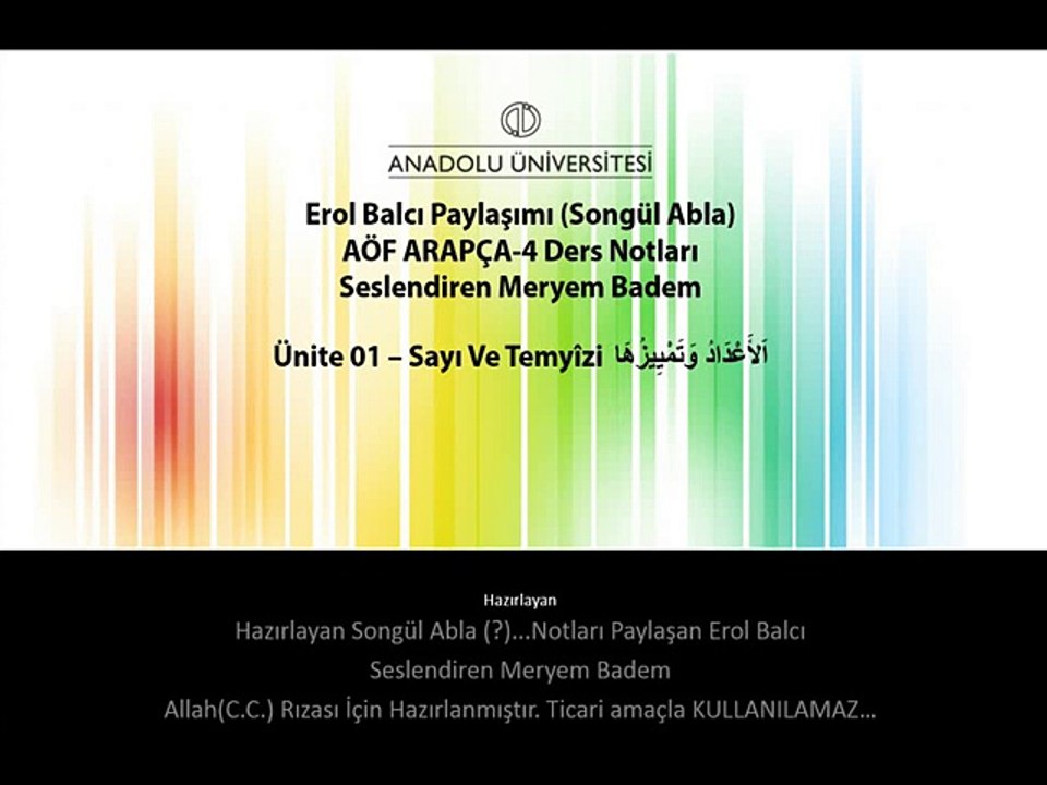 ARA2002 ARAPÇA IV 1. Ünite ErolBalcı Ders Notları Sayı ve Temyizi