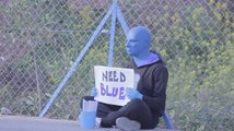 Man Begs for Blue to Raise Awareness of Homelessness