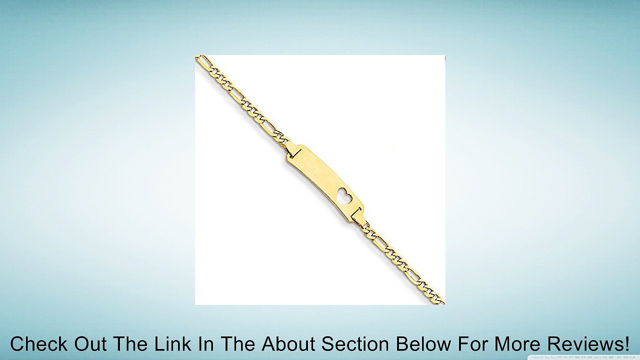 14K Yellow Gold Figaro Link Id Plate with Cut-Out Heart Bracelet, 7 inches, Ideal Bracelets For Women Review