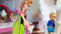 Disney Frozen Toby Princess Anna Cleaning Barbie Glam Bathroom Toys Surprise Candy Kristoff Elsa