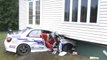 Subaru WRX crashes into a house during rally race