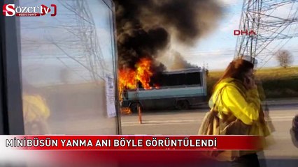 Üniversitelileri taşıyan minibüs alev alev yandı