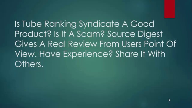 Tube Ranking Syndicate Pro Reviews - Tube Ranking Syndicate Reviews