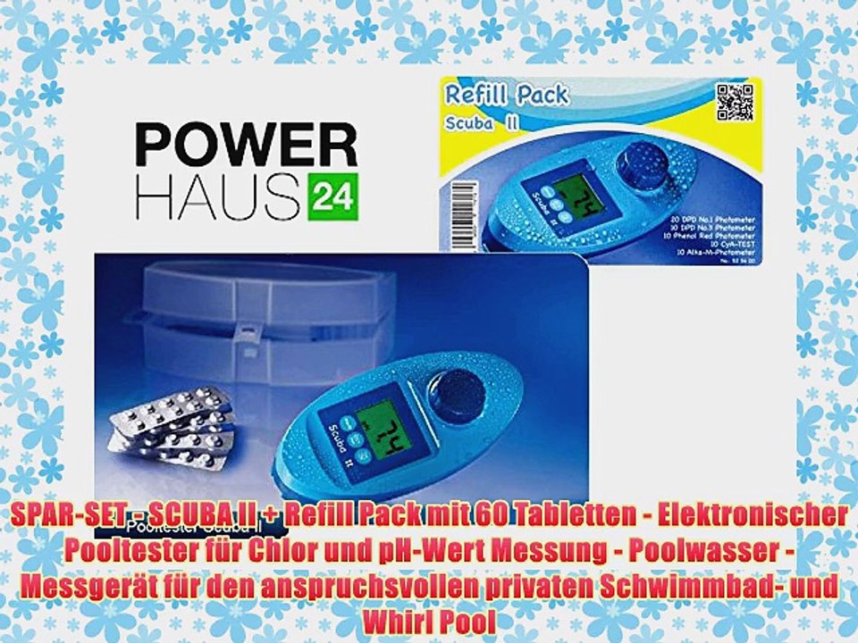 SPAR-SET - SCUBA II + Refill Pack mit 60 Tabletten - Elektronischer Pooltester für Chlor und