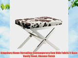 Kingsbury Home Versailles Contemporary Cow Hide Fabric X-Base Vanity Stool Chrome Finish