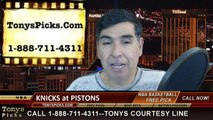 Detroit Pistons vs. New York Knicks Free Pick Prediction NBA Pro Basketball Odds Preview 2-27-2015