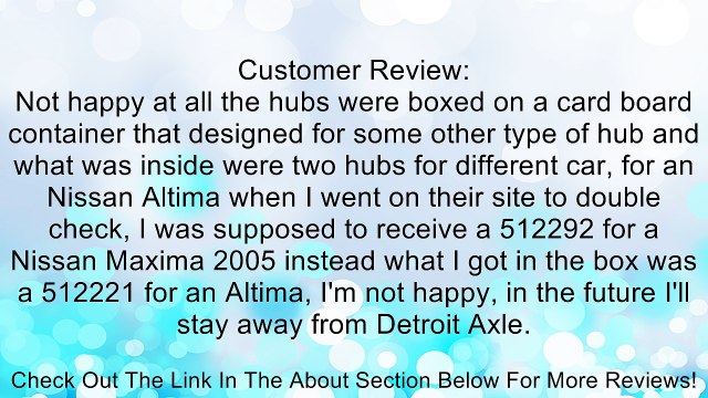 Brand New (Both) Rear Wheel Hub and Bearing Assembly 2004-08 Nissan Maxima 5 Lug W/ ABS (Pair) Review