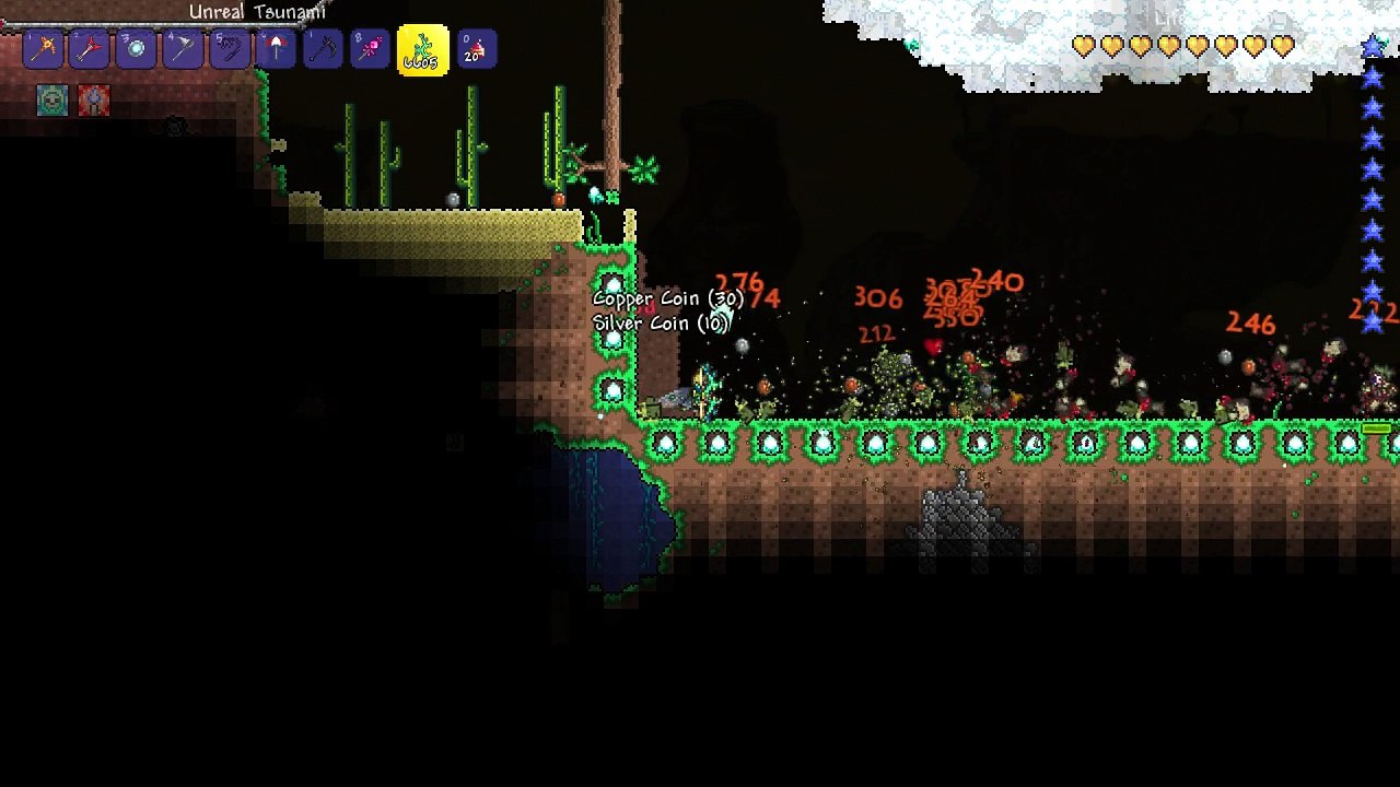 Terraria Hardmode - Chlorophyte Arrows +Unreal Tsunami Bow