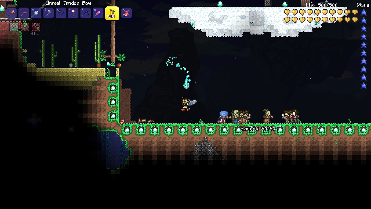 Terraria Hardmode - Unreal Tendon Bow @52 DMG & 74% Crit