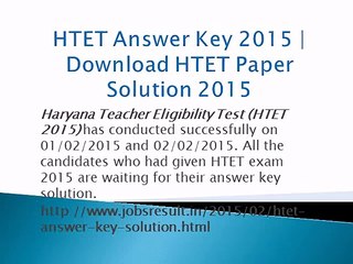 HTET Answer Key 2015 | Download HTET Paper Solution 2015
