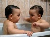 Twins Brothers Enjoying Bath Time -
