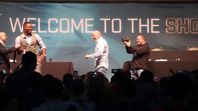 Jon Jones and Rumble Johnson face off at media event, almost scrap
