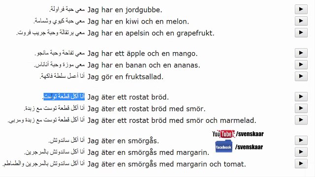 تعلم السويدية بسهولة - درس الثمار والمواد الغذائية‬- تعلم اللفظ من اللسان السويدي