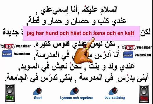 تعلم السويدية بسهولة -الدرس الاول تعلم الترجمة من العربية المبسطة للسويدية المبسطة