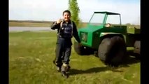 Crazy Man Lets Tractor Run Him Over