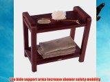 24 Teak Shower Bench with Shelf and LIftAide Arms- Adjustable Foot Pads- Spa Shower Bath Bathroom