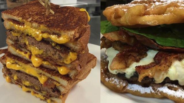Grilled Cheese Burger, Funnel Cake Burger at Baseball Stadium
