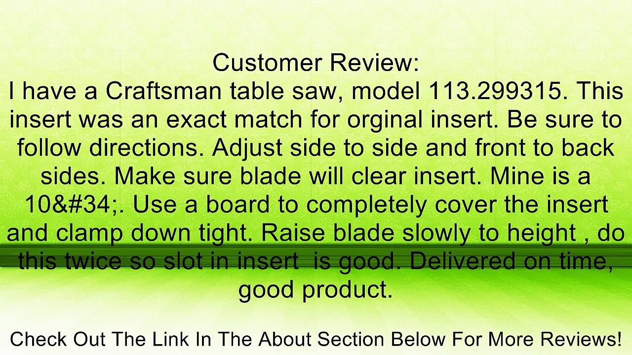 Leecraft CR-1 Zero Clearance Table Saw Insert (For Craftsman/Sears)(Colors May Vary) Review