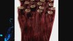 Full Head 24 100% REMY Human Hair Extensions 7Pcs Clip in #99J BURGUNDY RED