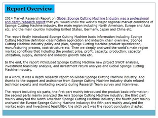Global Sponge Cutting Machine Market 2014 Size, Share, Growth, Trends, Demand and Forecast