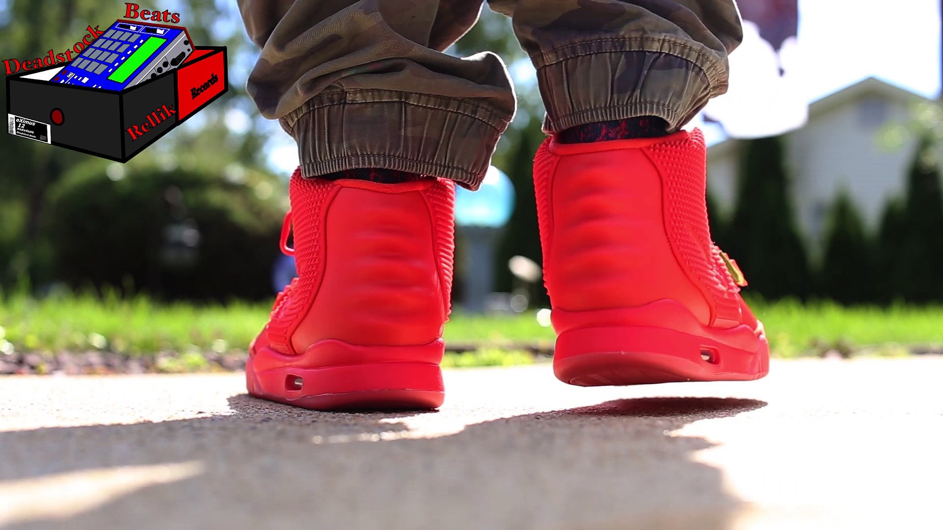 yeezy red october on feet