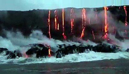 Spectacular Lava Flow Into Water
