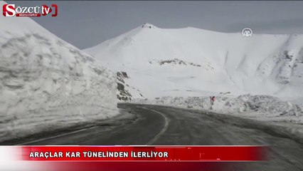 Araçlar kar tünelinden ilerliyor