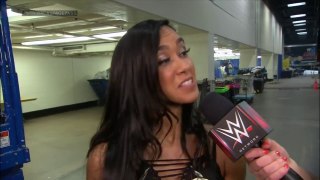 WWE RAW BACKSTAGEPASS 2014 AJ Brooks as AJ Lee in an interview after her championship rematch against Paige,rib cage outfit