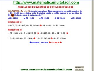 Faetec 2013 - Problemas do 1º Grau - Questão 06