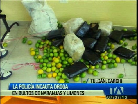 Policía incauta droga en bultos de naranja y limones en Carchi