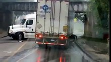 Driver Fails at Low Bridge U Turn USA Truck.
